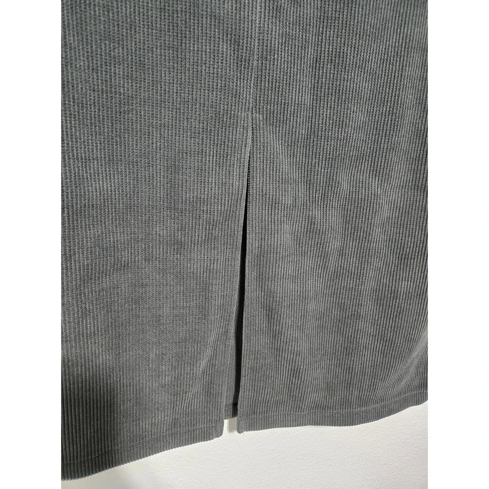 PrettyGarden Womens Corduroy Midi‎ Skirt Grey Chenille Pencil Slit Size 16 NWT